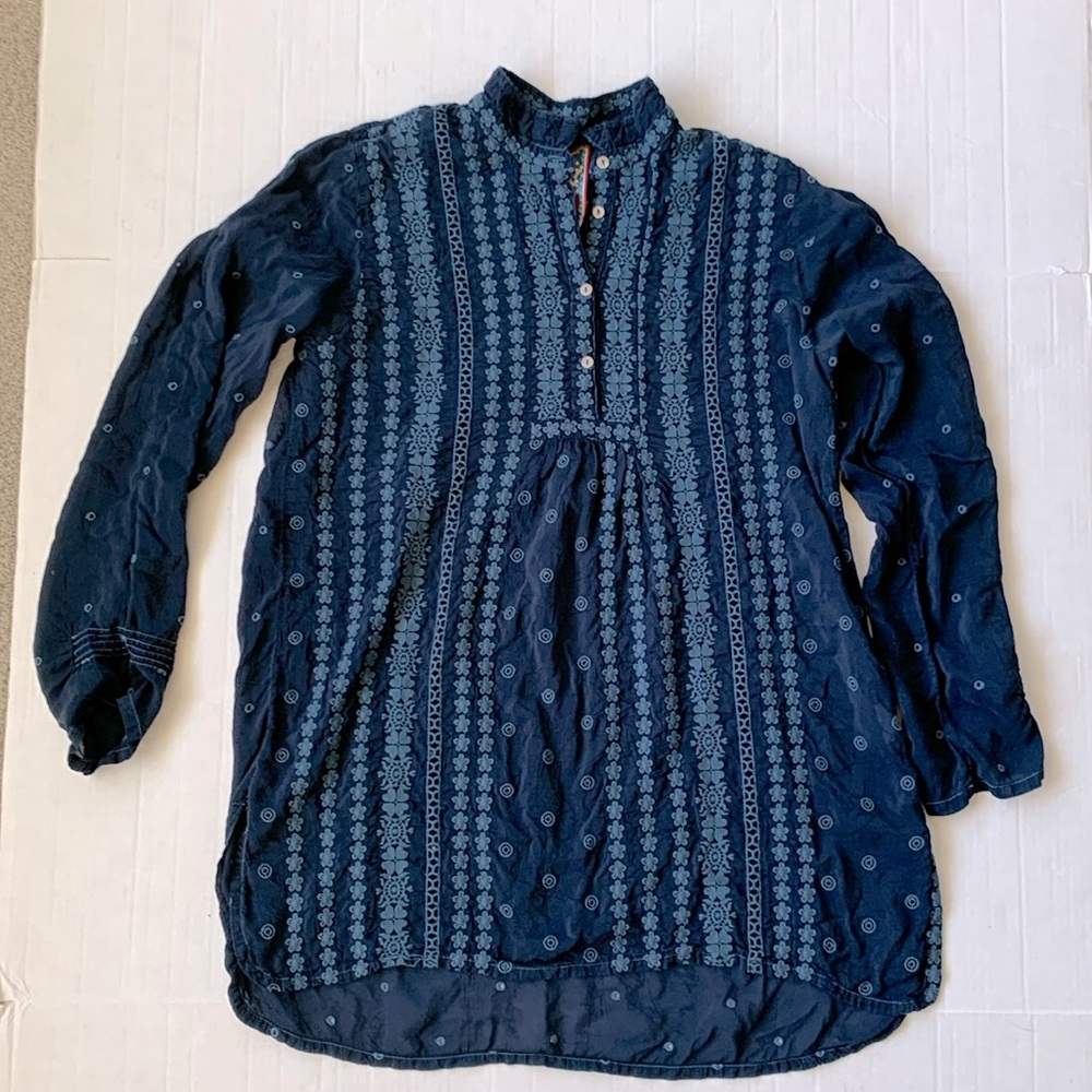 Johhny Was Navy Tunic Top Blouse M